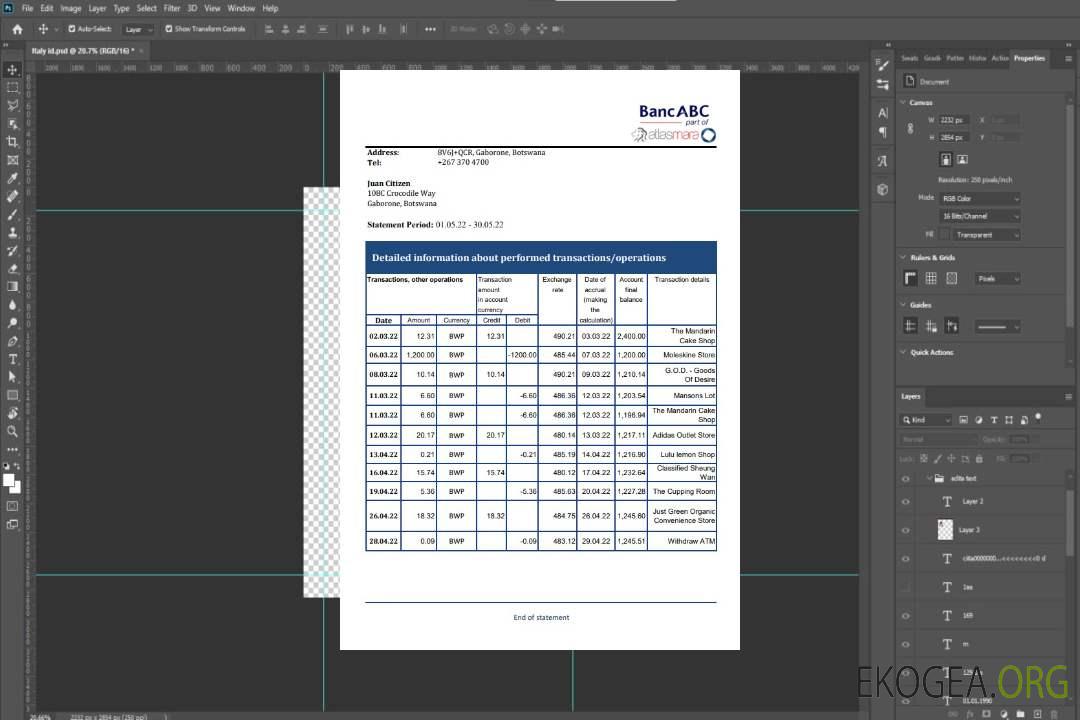 Relevé bancaire ABC de la Botswana Bank template